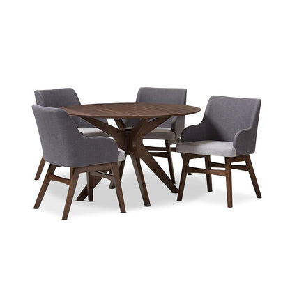 Baxton Studio Monte Mid-Century Modern Walnut Wood Round 5-Piece Dining Set