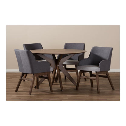 Baxton Studio Monte Mid-Century Modern Walnut Wood Round 5-Piece Dining Set