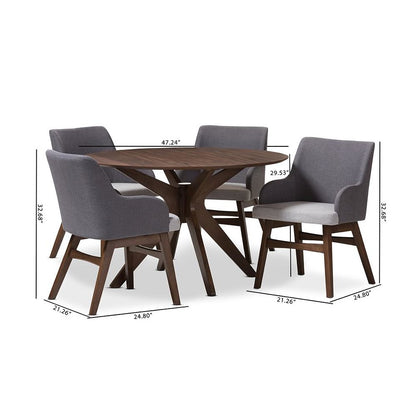 Baxton Studio Monte Mid-Century Modern Walnut Wood Round 5-Piece Dining Set