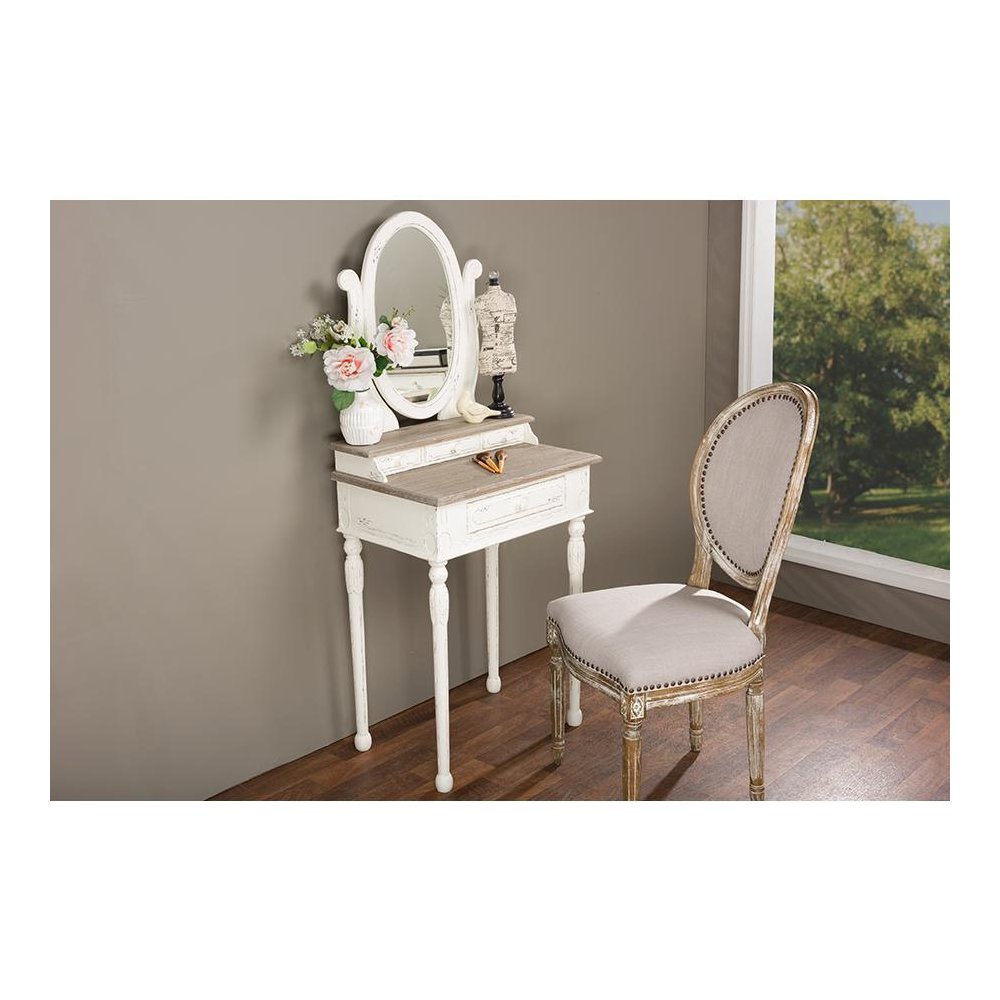 Baxton Studio Anjou Traditional French Accent Dressing Table with Mirror