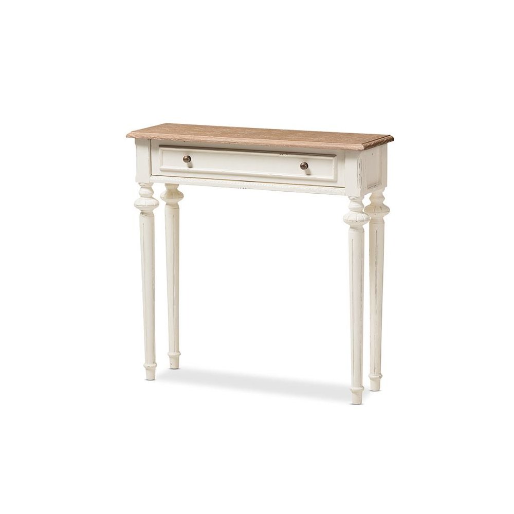 Weathered Oak and White Wash Distressed Finish Wood Two-Tone Console Table