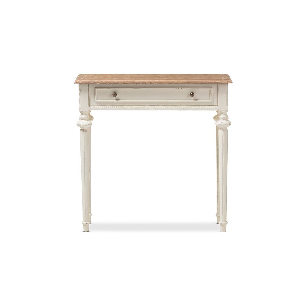 Weathered Oak and White Wash Distressed Finish Wood Two-Tone Console Table