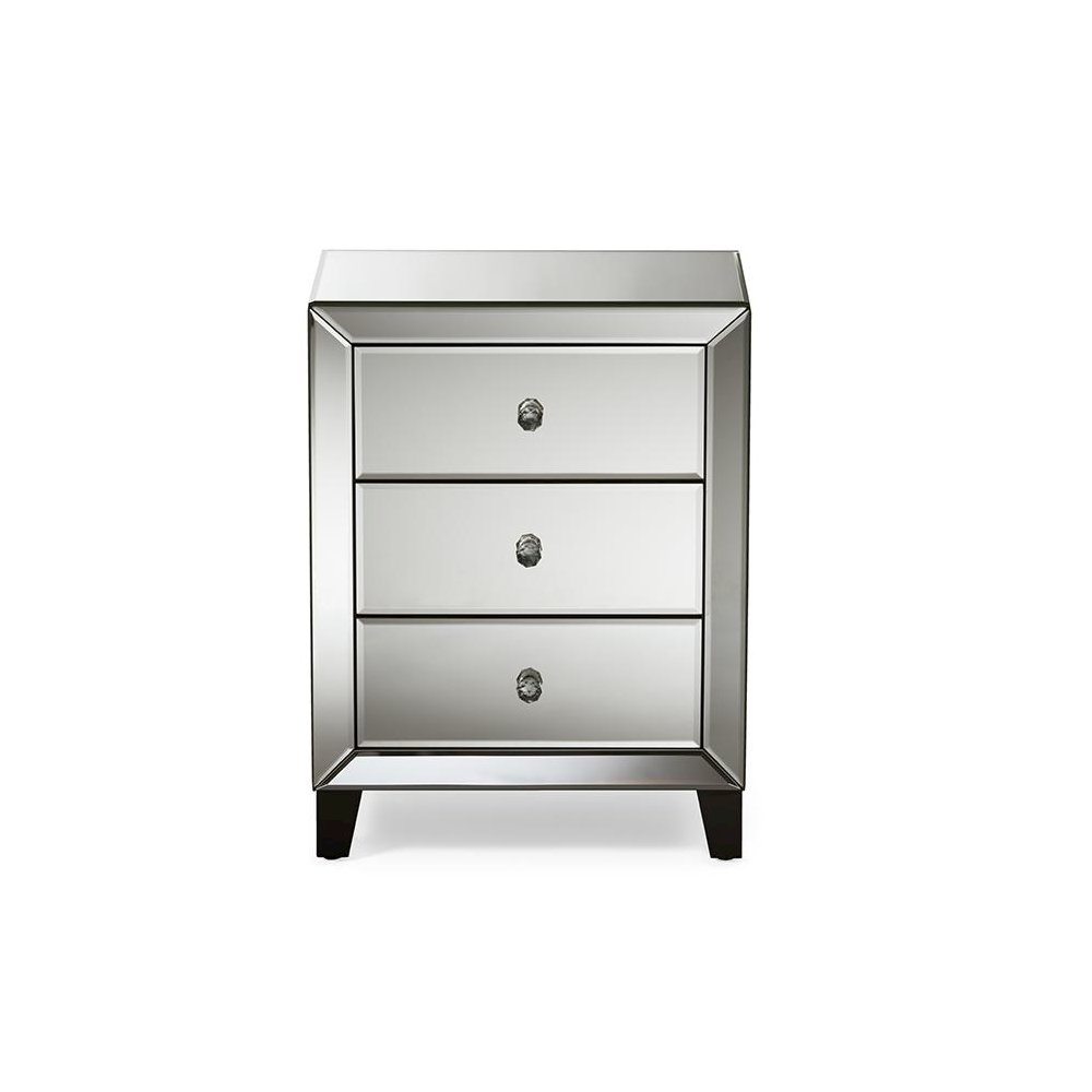 Hollywood Regency Glamour Style Mirrored 3-Drawers End Table