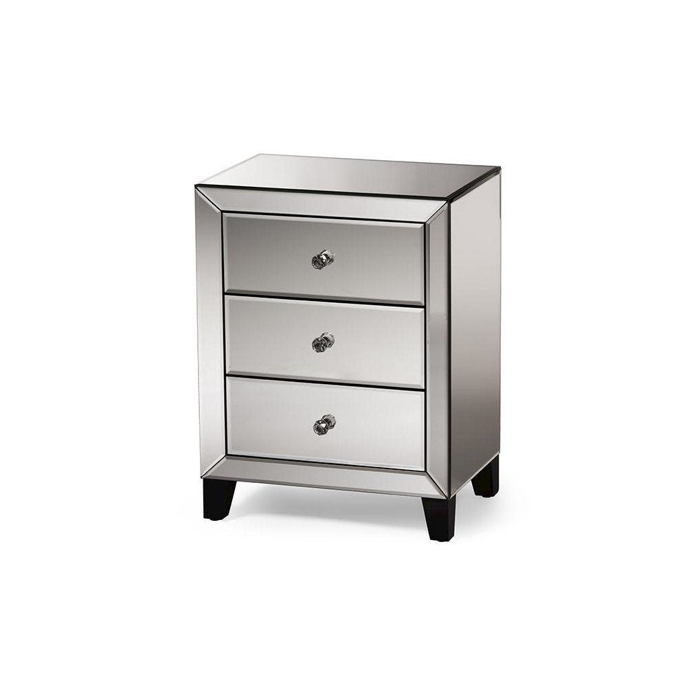 Hollywood Regency Glamour Style Mirrored 3-Drawers End Table
