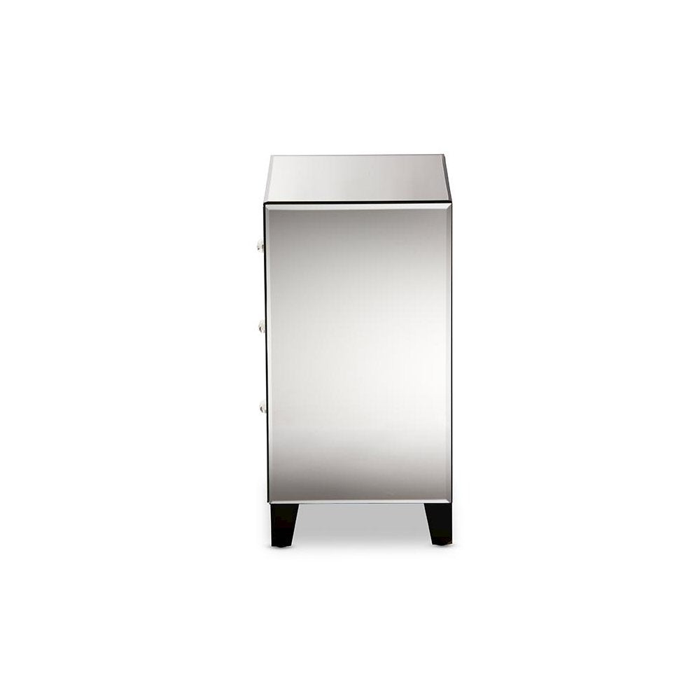 Hollywood Regency Glamour Style Mirrored 3-Drawers End Table