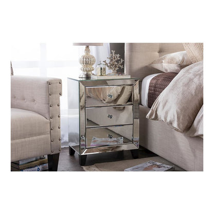 Hollywood Regency Glamour Style Mirrored 3-Drawers End Table