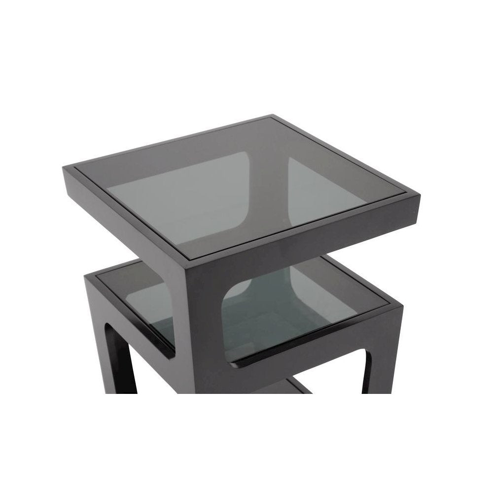 Baxton Studio Clara Black Modern End Table with 3-Tiered Glass Shelves