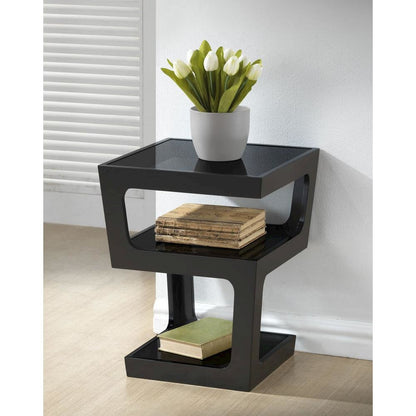 Baxton Studio Clara Black Modern End Table with 3-Tiered Glass Shelves