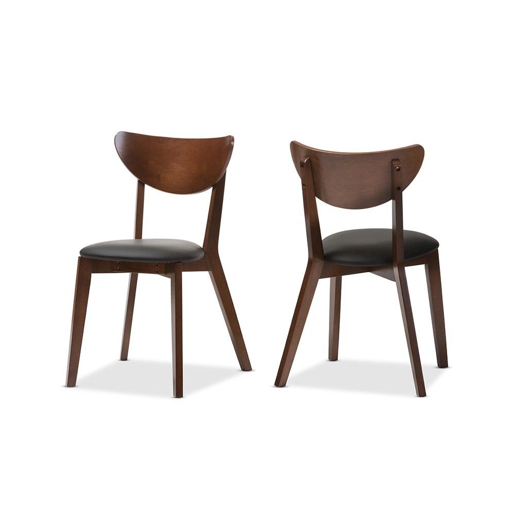 Sumner Mid-Century Black Faux Leather and Walnut Brown Dining Chair