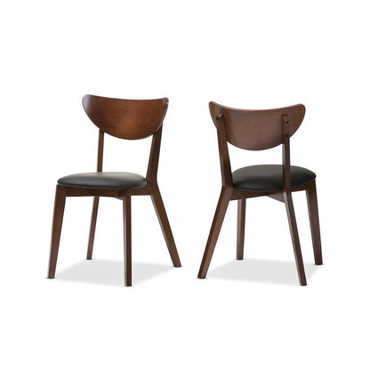 Sumner Mid-Century Black Faux Leather and Walnut Brown Dining Chair