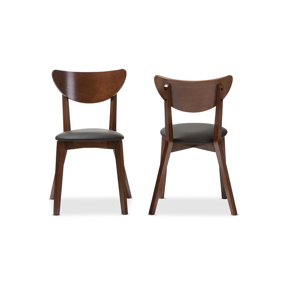 Sumner Mid-Century Black Faux Leather and Walnut Brown Dining Chair