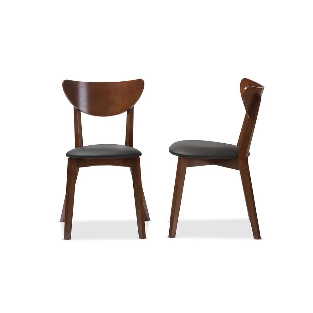 Sumner Mid-Century Black Faux Leather and Walnut Brown Dining Chair