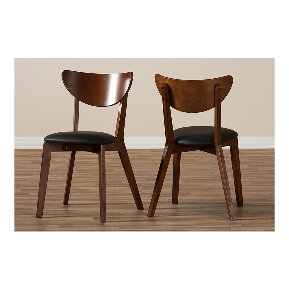 Sumner Mid-Century Black Faux Leather and Walnut Brown Dining Chair
