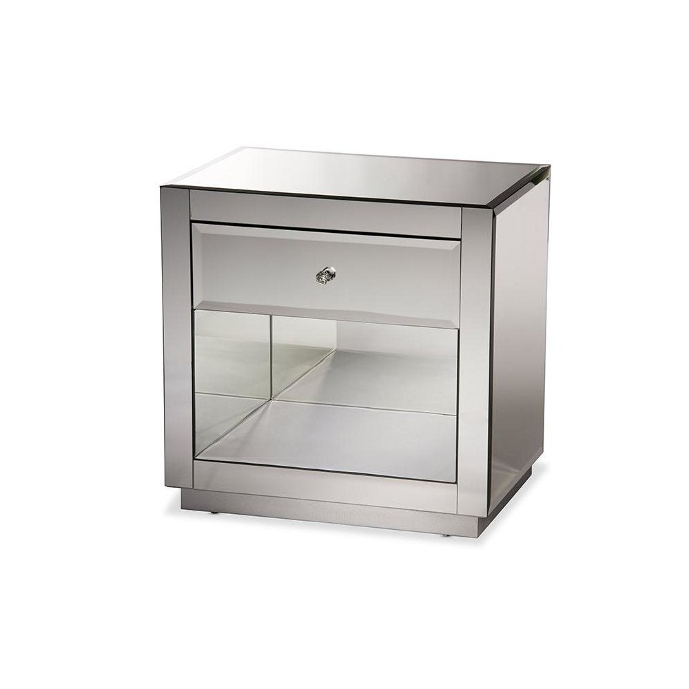 Hollywood Glamour Style 1-drawer and 1-shelf End Table