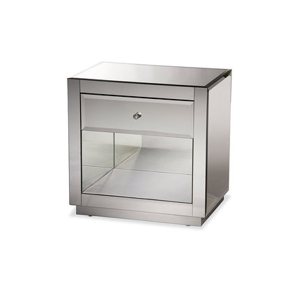 Hollywood Glamour Style 1-drawer and 1-shelf End Table