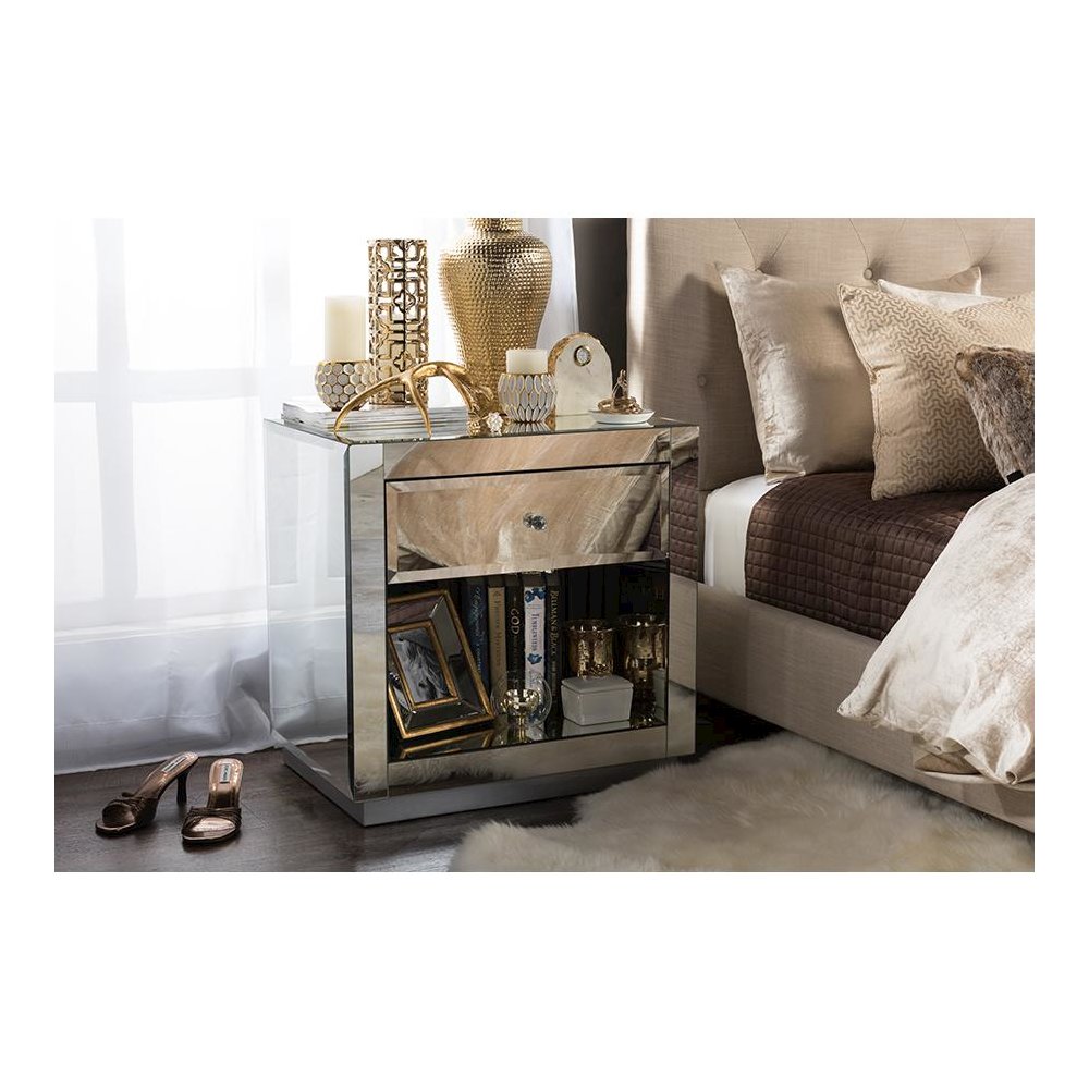 Hollywood Glamour Style 1-drawer and 1-shelf End Table