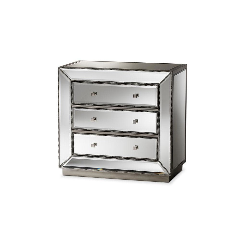 Baxton Studio Edeline Hollywood Regency Glamour Style Mirrored 3-Drawer Cabinet