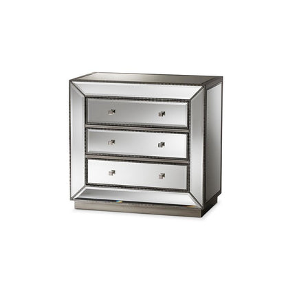 Baxton Studio Edeline Hollywood Regency Glamour Style Mirrored 3-Drawer Cabinet