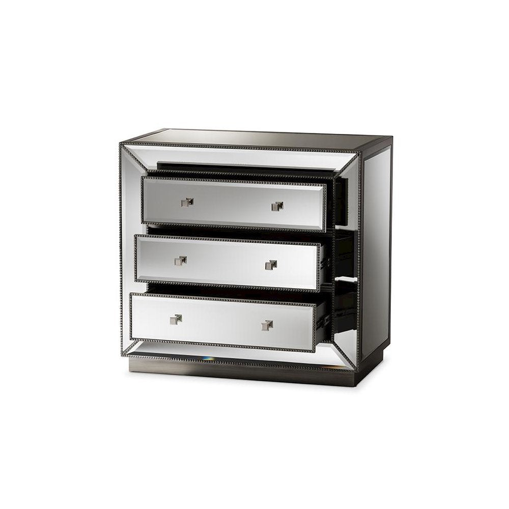 Baxton Studio Edeline Hollywood Regency Glamour Style Mirrored 3-Drawer Cabinet