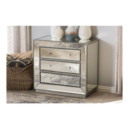 Baxton Studio Edeline Hollywood Regency Glamour Style Mirrored 3-Drawer Cabinet