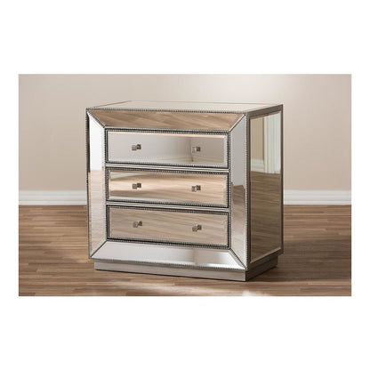 Baxton Studio Edeline Hollywood Regency Glamour Style Mirrored 3-Drawer Cabinet