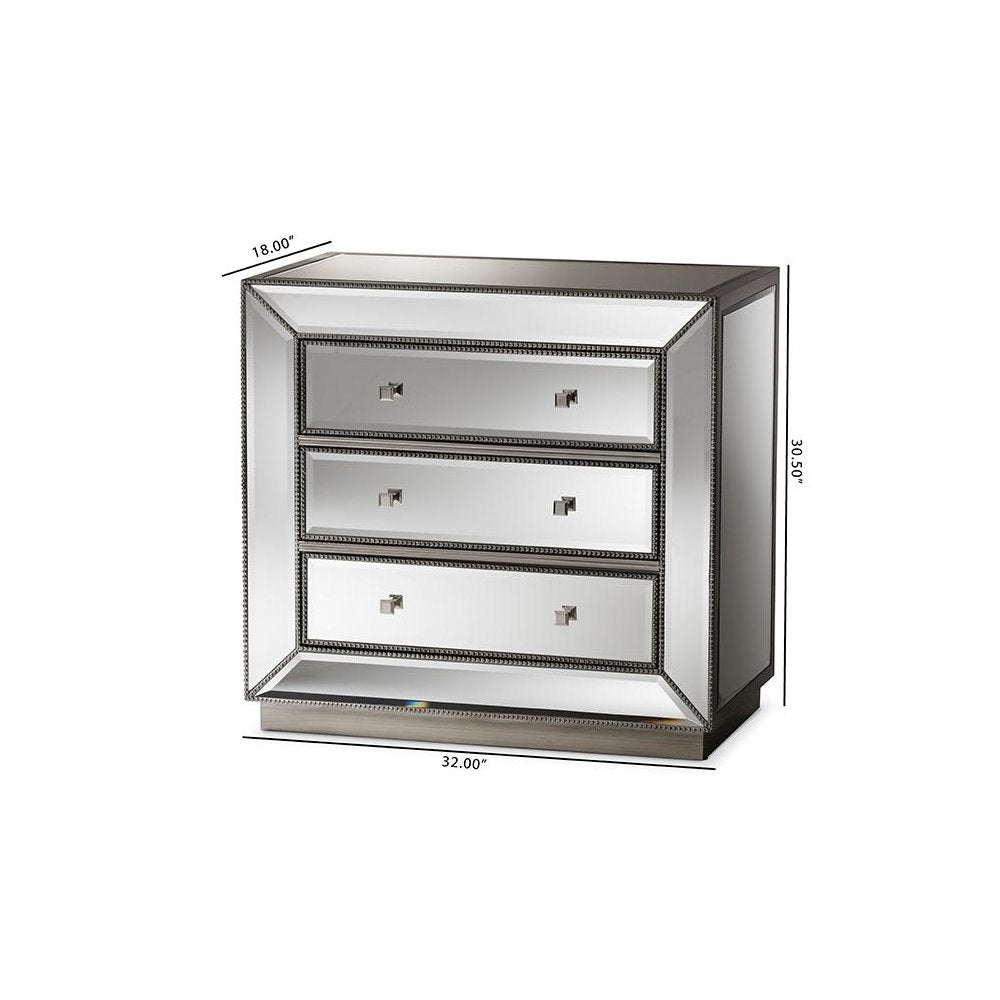 Baxton Studio Edeline Hollywood Regency Glamour Style Mirrored 3-Drawer Cabinet