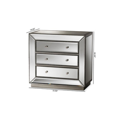 Baxton Studio Edeline Hollywood Regency Glamour Style Mirrored 3-Drawer Cabinet