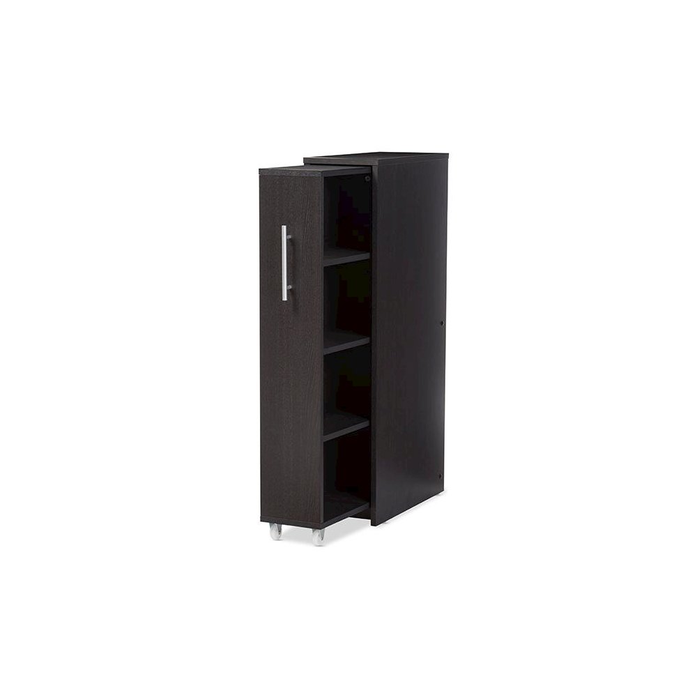 Lindo Dark Brown Wood Bookcase with One Pulled-out Door Shelving Cabinet