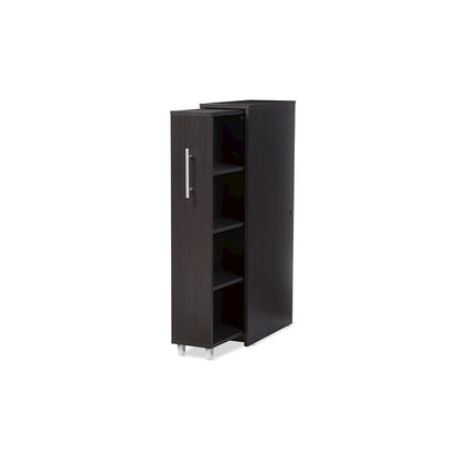 Lindo Dark Brown Wood Bookcase with One Pulled-out Door Shelving Cabinet