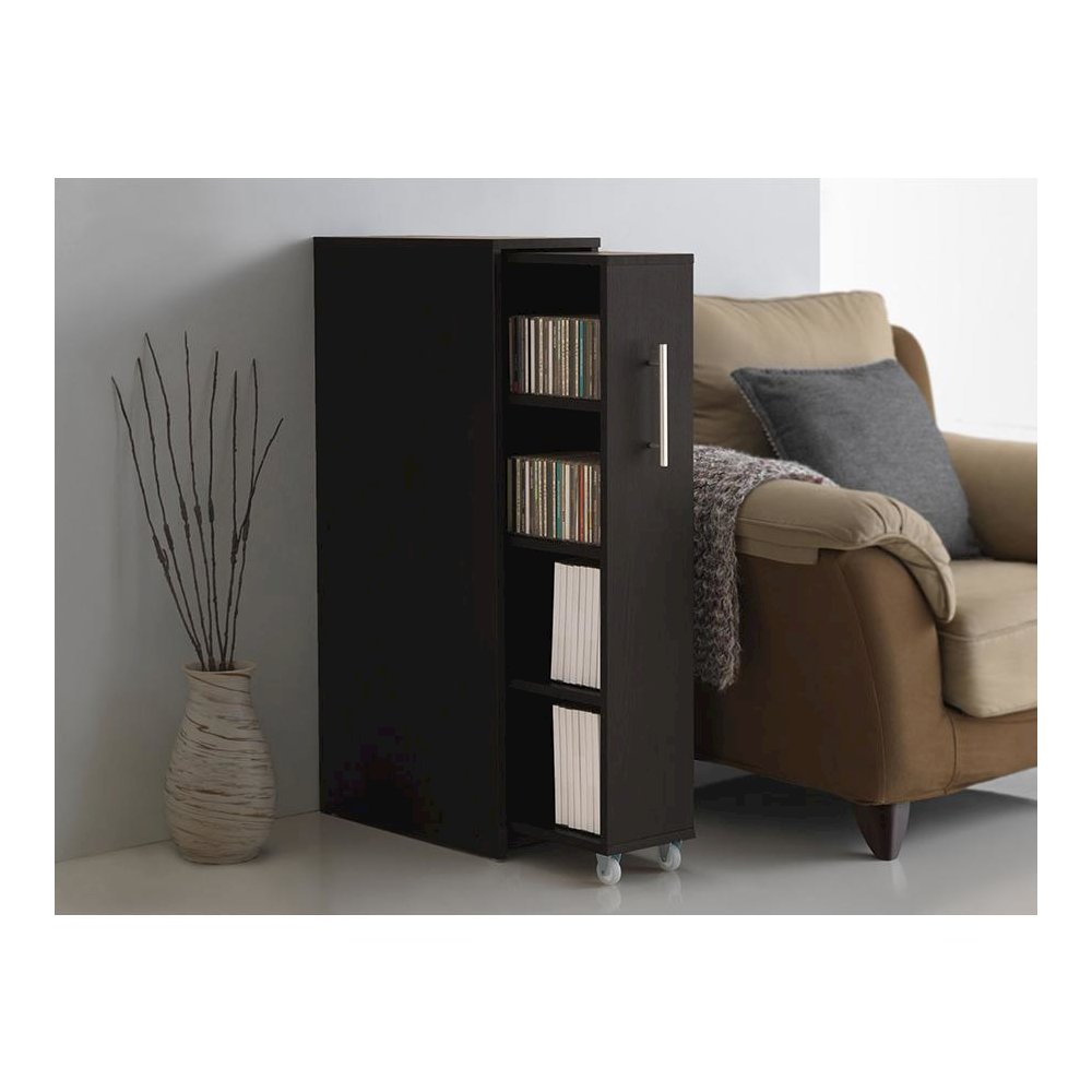 Lindo Dark Brown Wood Bookcase with One Pulled-out Door Shelving Cabinet