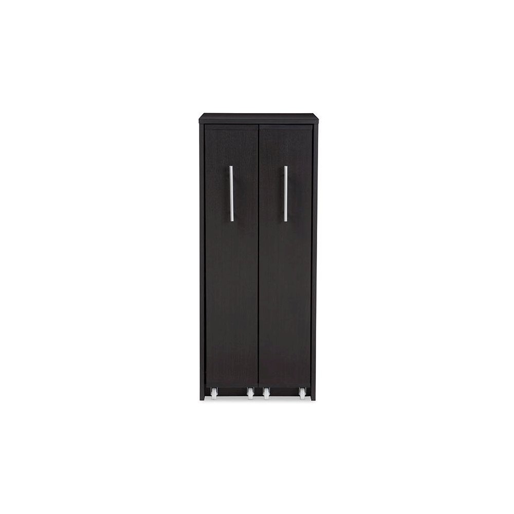 Lindo Dark Brown Wood Bookcase with Two Pulled-out Doors Shelving Cabinet