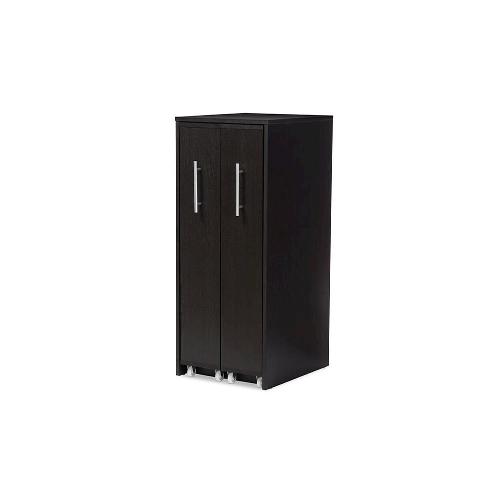 Lindo Dark Brown Wood Bookcase with Two Pulled-out Doors Shelving Cabinet