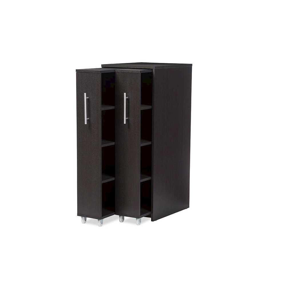 Lindo Dark Brown Wood Bookcase with Two Pulled-out Doors Shelving Cabinet