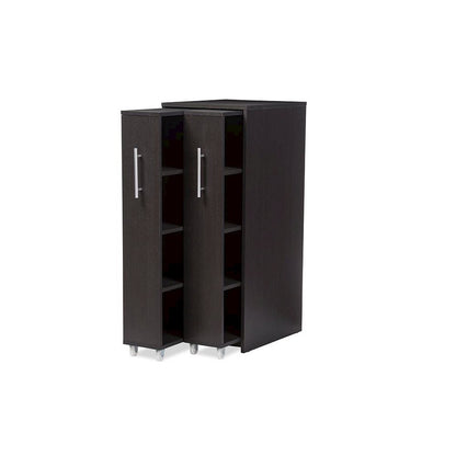 Lindo Dark Brown Wood Bookcase with Two Pulled-out Doors Shelving Cabinet