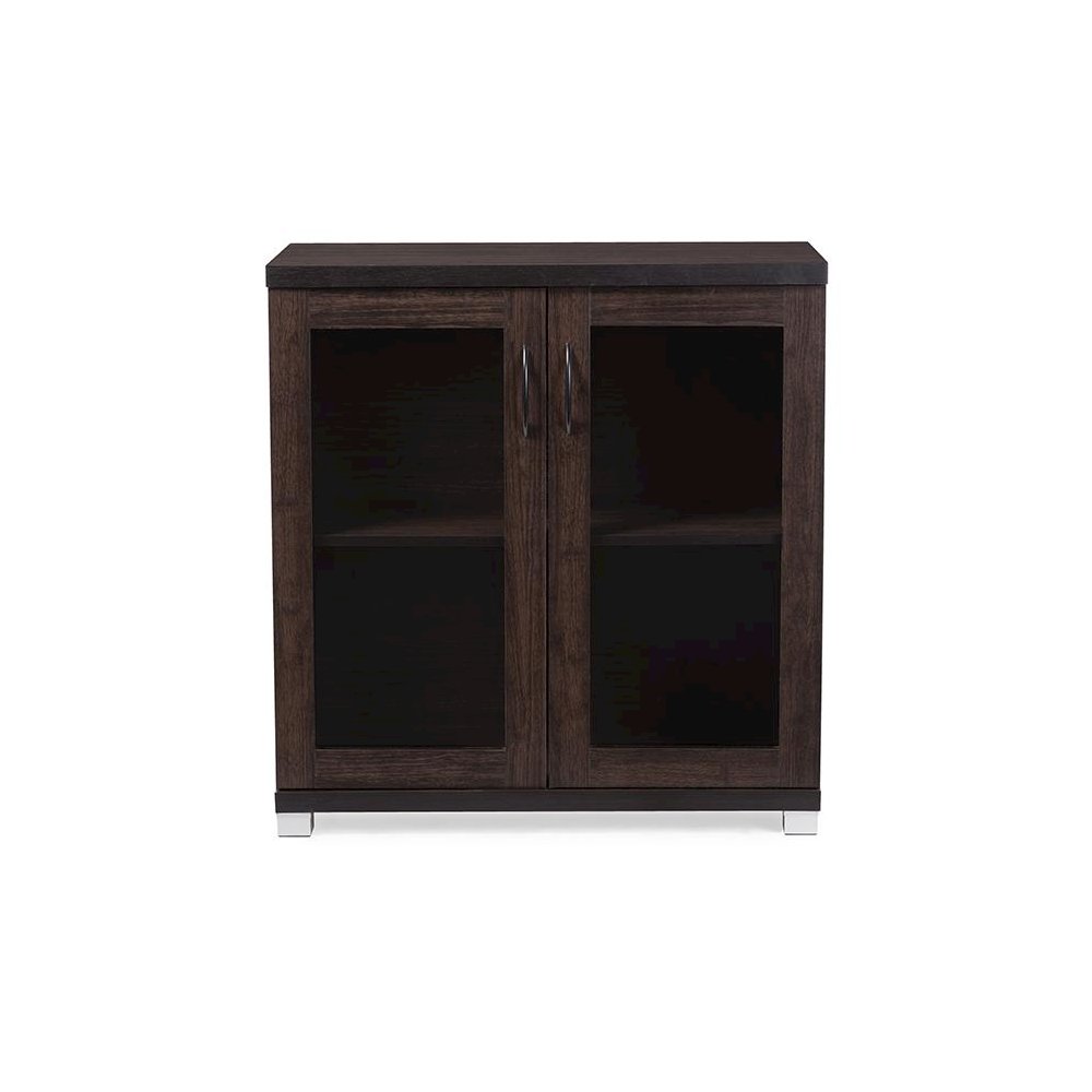 Dark Brown Sideboard Storage Cabinet with Glass Doors