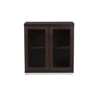 Dark Brown Sideboard Storage Cabinet with Glass Doors