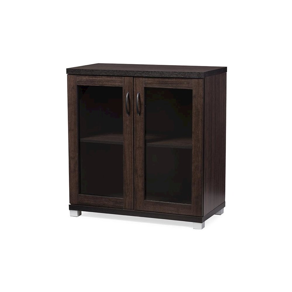Dark Brown Sideboard Storage Cabinet with Glass Doors