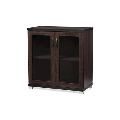 Dark Brown Sideboard Storage Cabinet with Glass Doors
