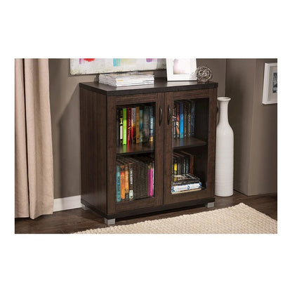 Dark Brown Sideboard Storage Cabinet with Glass Doors