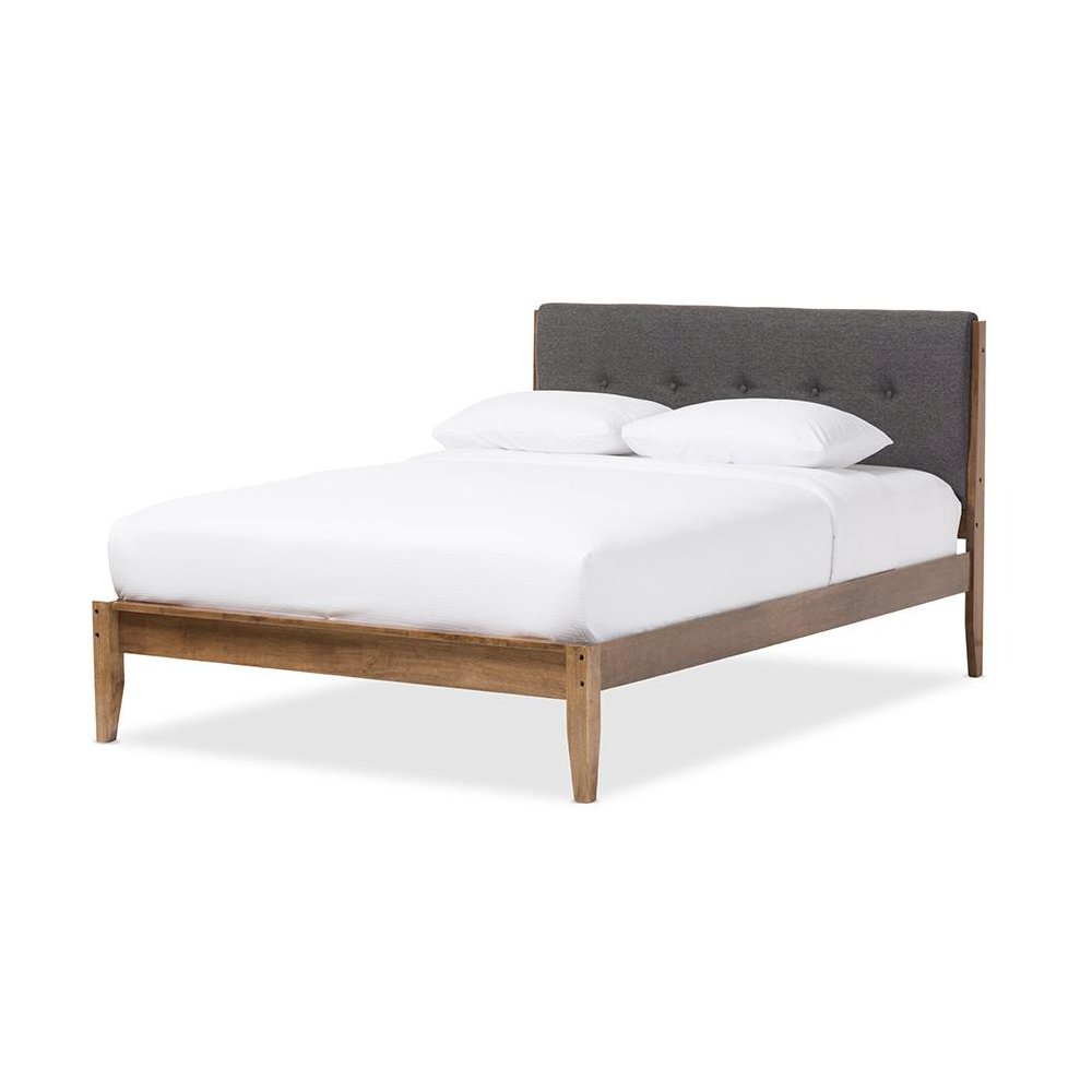 Leyton Mid-Century Modern Grey Fabric Upholstered King Size Platform Bed