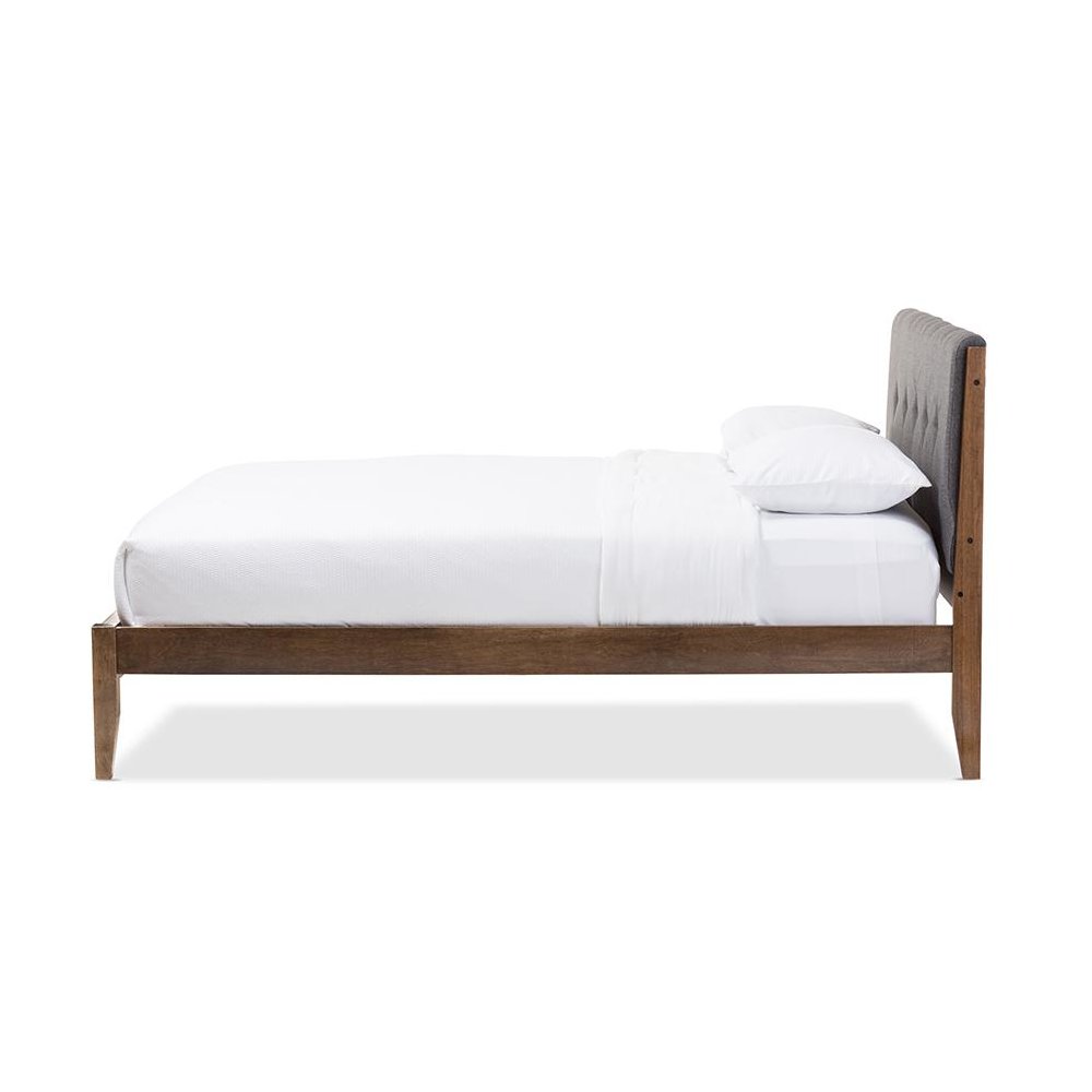 Leyton Mid-Century Modern Grey Fabric Upholstered King Size Platform Bed