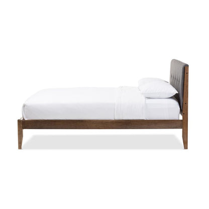 Leyton Mid-Century Modern Grey Fabric Upholstered King Size Platform Bed