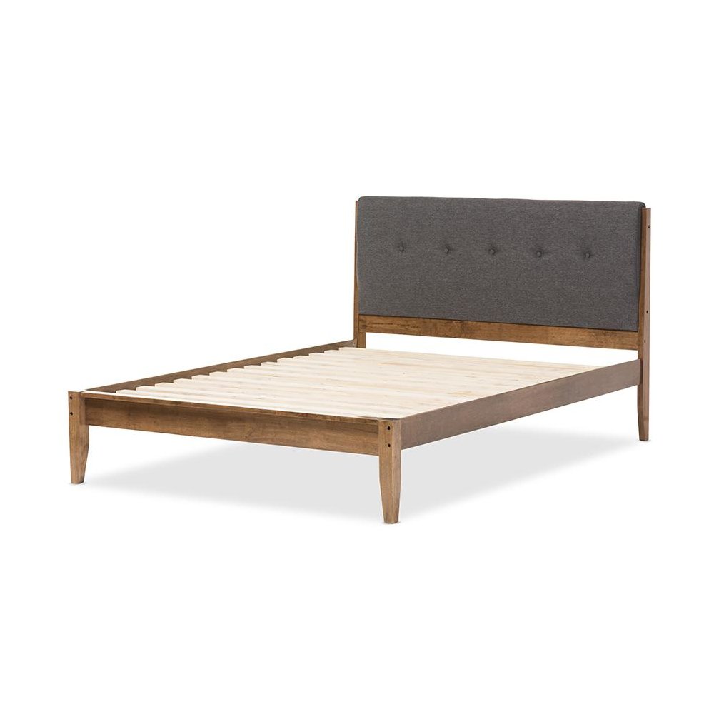 Leyton Mid-Century Modern Grey Fabric Upholstered King Size Platform Bed