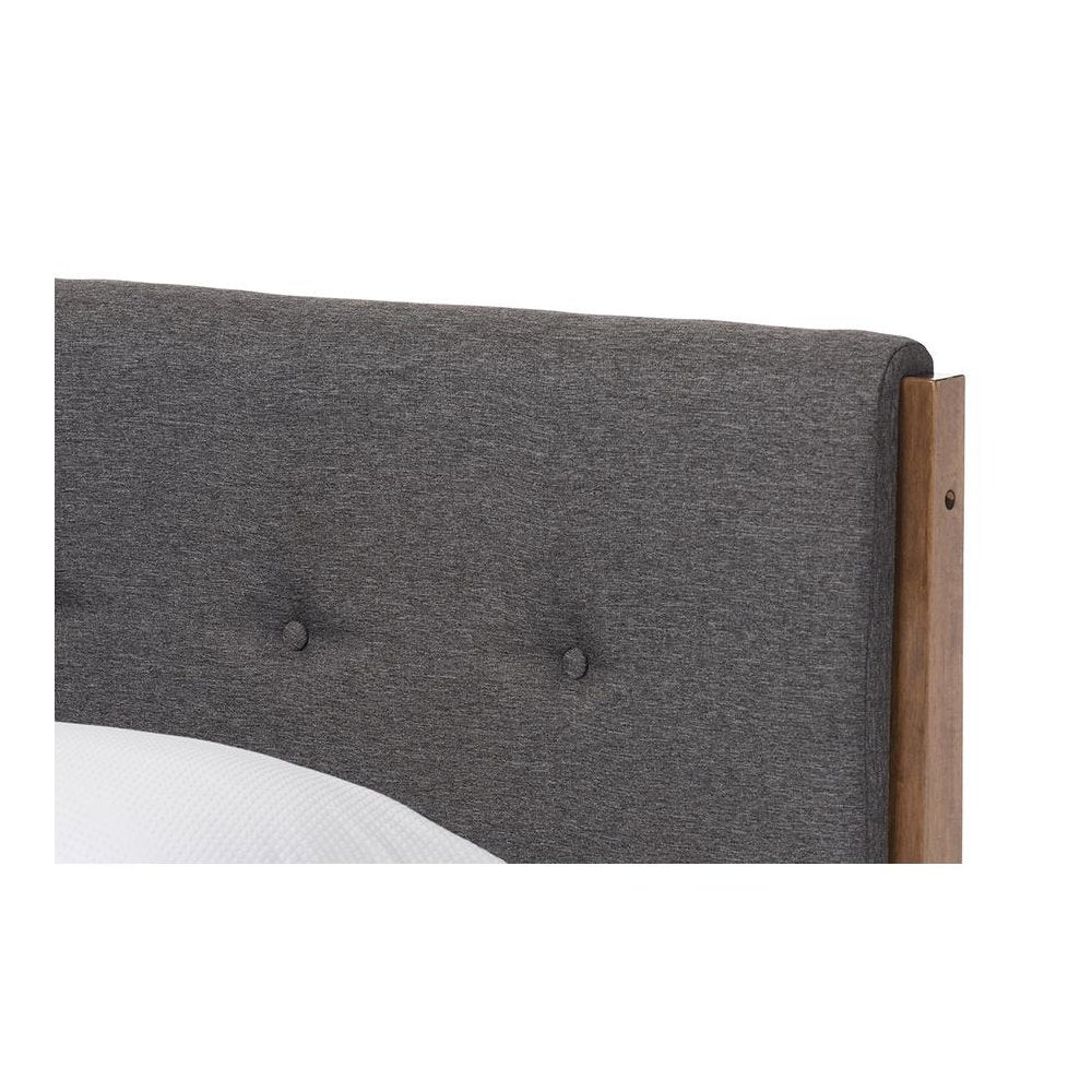 Leyton Mid-Century Modern Grey Fabric Upholstered King Size Platform Bed