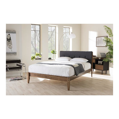 Leyton Mid-Century Modern Grey Fabric Upholstered King Size Platform Bed