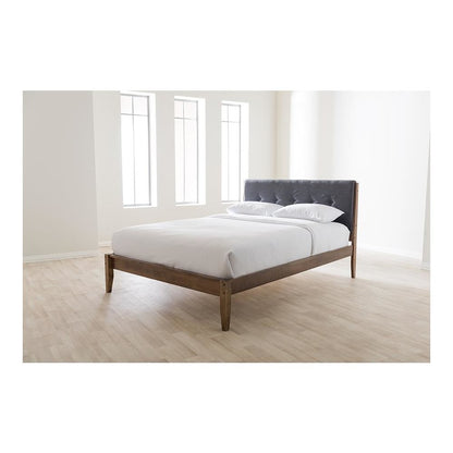 Leyton Mid-Century Modern Grey Fabric Upholstered King Size Platform Bed