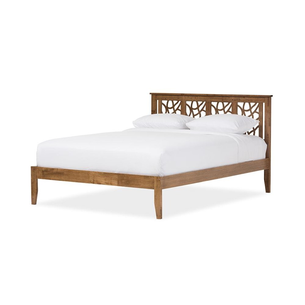 Trina Contemporary Tree Branch Inspired Walnut Wood Queen Size Platform Bed