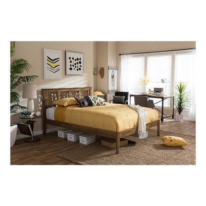 Trina Contemporary Tree Branch Inspired Walnut Wood Queen Size Platform Bed