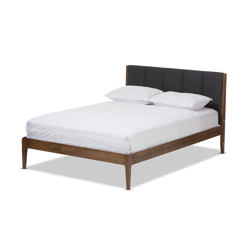 Medium Brown Finish Wood Queen Size Platform Bed