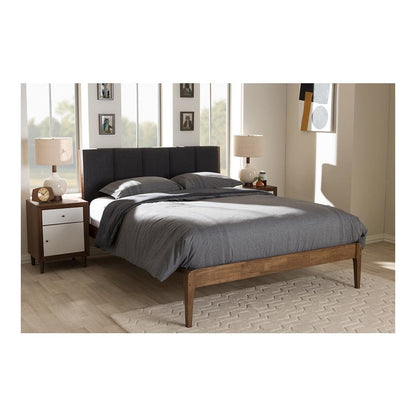 Medium Brown Finish Wood Queen Size Platform Bed